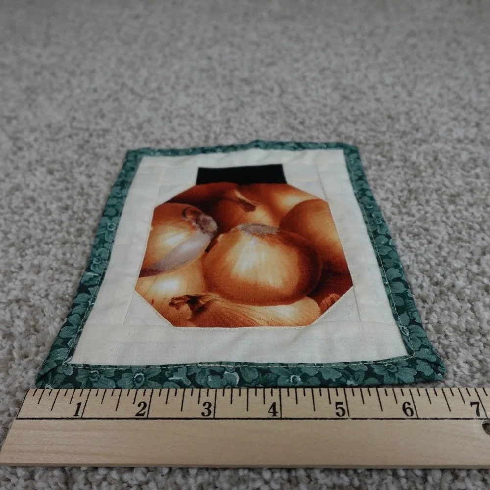 Handmade Quilted Mug Rug Set Onion & Garlic Canning Jars Green Floral 6.5x7.5